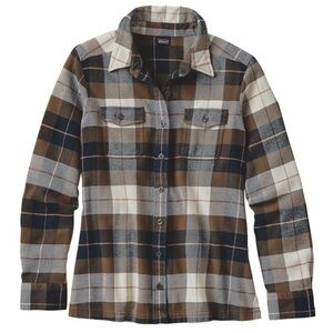 Patagonia Women's Long-sleeved Fjord Flannel Shirt, size 14, Tree Crown-carbon